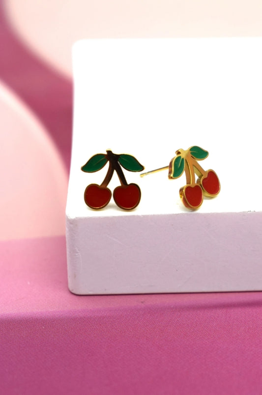 Boucles d'oreilles en acier inoxydable cerise