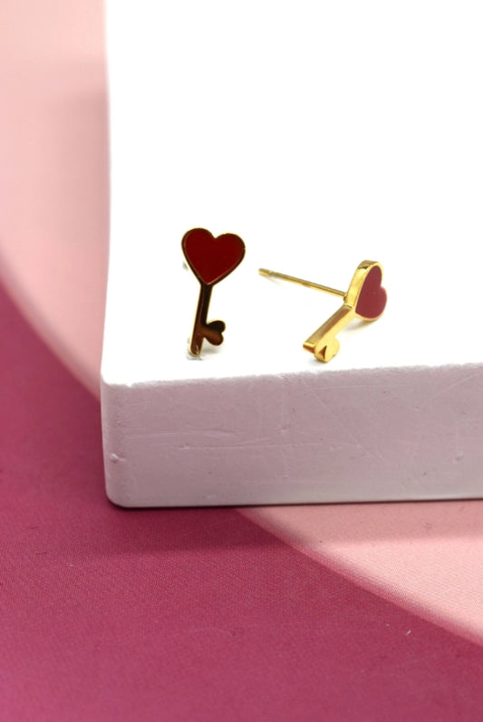 Boucles d'oreilles en acier inoxydable clef-coeur