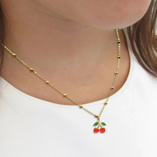 Collier en acier inoxydable cerise